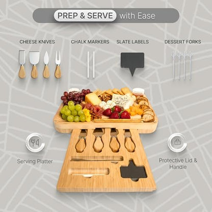 Charcuterie Board Set with Handless Lid – Bamboo Cheese Board with