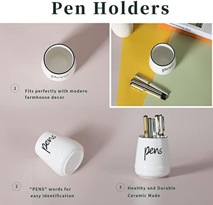 LEETOYI Ceramic Farmhouse Pen Holder for Desk, Pencil Organizer 16oz
