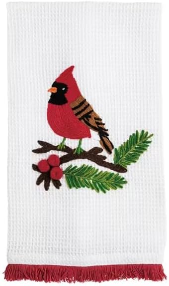 Mud Pie Cardinal Waffle Towel, Decorative Kitchen Towel, Holiday Hand