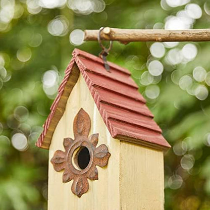 Glitzhome Hanging Bird House for Outdoors, 9" H Hand Painted Wooden