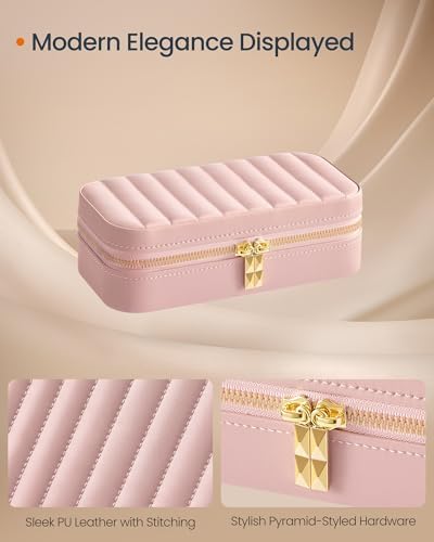 SONGMICS HOME Travel Jewelry Case, Portable Box Organizer with Mirror