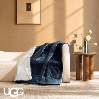 UGG Nita Throw Blanket, Reversible Plush Fleece, 50" x 70", Navy Blue