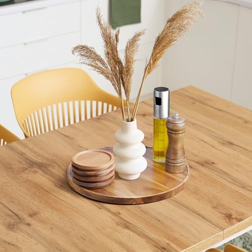 12 Inch Acacia Wood Round Tray, Wooden Decorative Bathroom Coffee