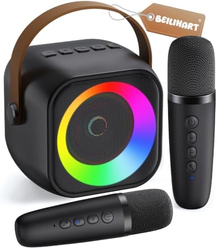 Mini Karaoke Machine,Portable Bluetooth Speaker with 2 Wireless