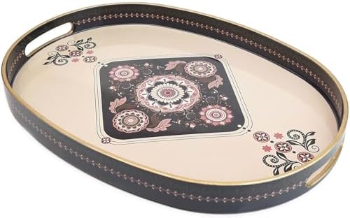 Oval Plastic Serving Tray with Handles, Elegant Decorative Tray for