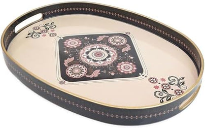 Oval Plastic Serving Tray with Handles, Elegant Decorative Tray for