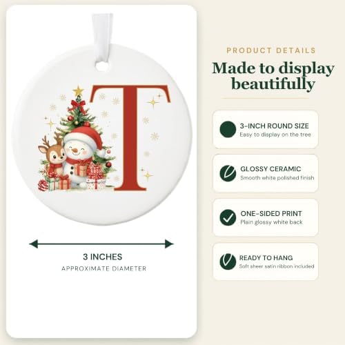 Lydia Gifts 2026 Personalized Letter T Monogram Christmas Ornament