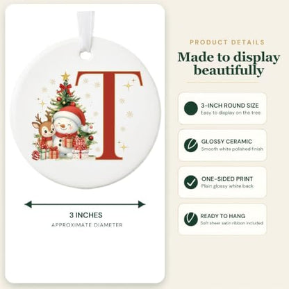 Lydia Gifts 2026 Personalized Letter T Monogram Christmas Ornament