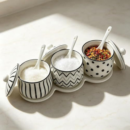 Salt and Sugar Container Set,3 Piece Black Ceramic Spice Canisters for