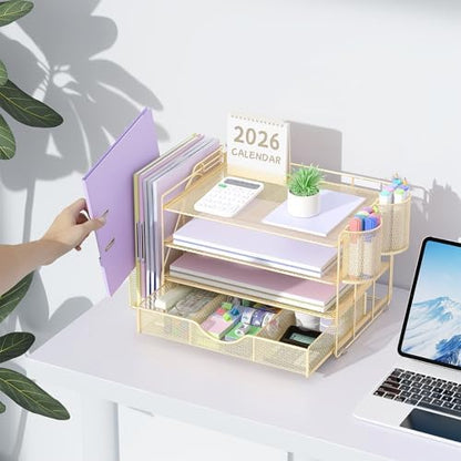 gianotter Desk Organizers and Accessories with File Holder, 4-Tier