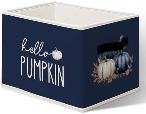 Blue Hello Fall Pumpkin Storage Boxes, Fall Pumpkin Cube Storage Bin