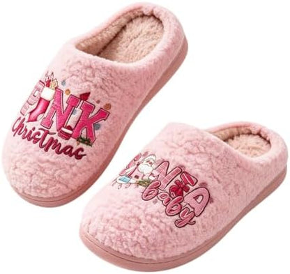 Women's Christmas Fuzzy House Slippers,Plush Warm Indoor Holiday Home