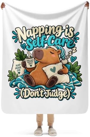 Napping is Self-Care Funny Capybara Graphic Sherpa Throw Blanket