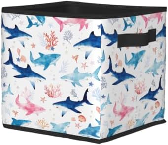 Fabric Storage Bins Closet Storage Bins - shark ocean pink blue 2