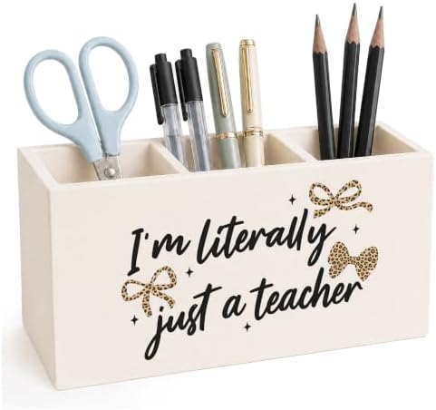 Teacher Appreciation Gifts Wood Pencil Pen Holder for Desk, Back to