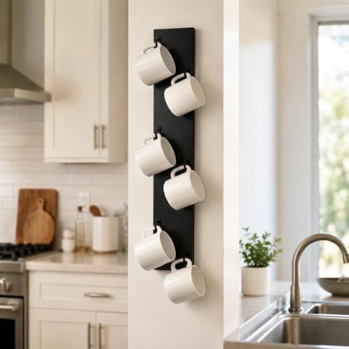 Black Wooden Cup Wall Hanger Organizer Mounted Rack Coffee Station