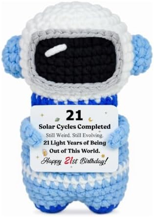 21st Birthday Gifts for Him Her, Crochet Astronaut with 21st Bday Card