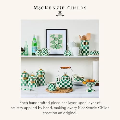 MACKENZIE-CHILDS Enamel Utensil Holder, Green-and-White Emerald Check