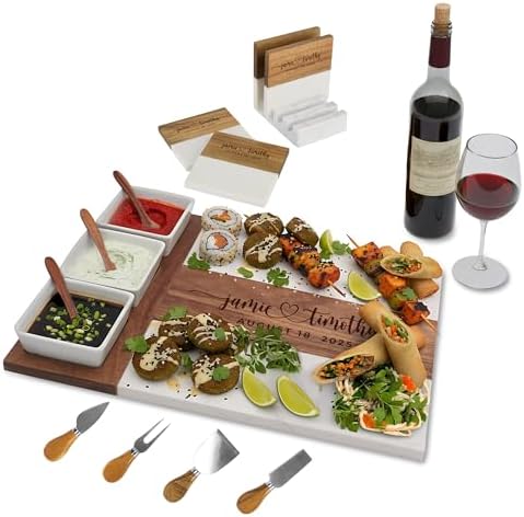 Personalized Charcuterie Board Set, Custom Laser Engraved Marble Wood