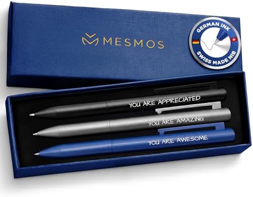 MESMOS 3pk Luxury Metal Ballpoint Pens, German-Made Ink, Teacher