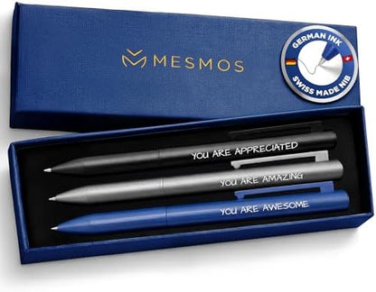 MESMOS 3pk Luxury Metal Ballpoint Pens, German-Made Ink, Teacher