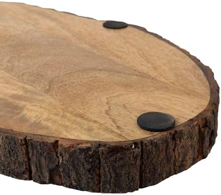 GoCraft Oval Wooden Serving Platter with Tree Bark Edges – Mango Wood