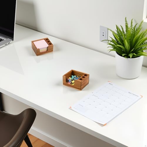 Acacia Wood Sticky Note Holder with 3 Pen Holders, 3x3 Post It Note