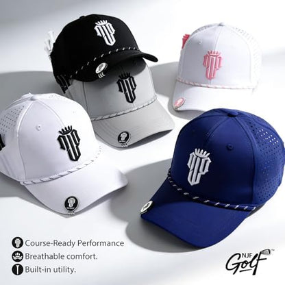 NJF Golf Performance Hats for Men with Tee Holder & Magnetic Ball