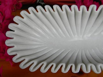 Handcrafted Decorative Marble Scallop Bowl - White Decorative Ruffle