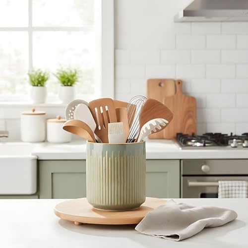 JIEMEI HOME Kitchen Utensil Holder, Ceramic Stable Utensil Crock for