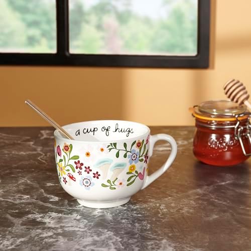 Primitives by Kathy Stoneware Latte Mug 18 oz, A Cup Of Hugs Floral