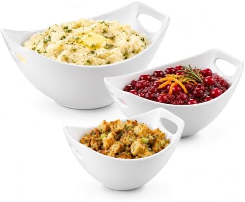 LAUCHUH Serving Dishes for Thanksgiving, White Serving Bowls with