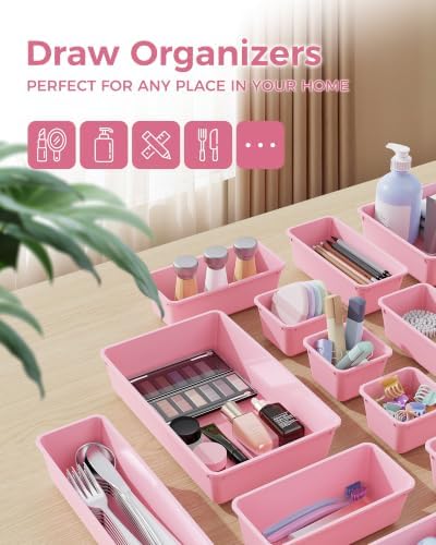 BiuLeon 25 PCS Plastic Drawer Organizers Set, 4-Sizes Vanity and