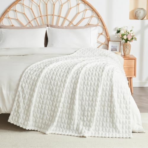 Leximan Ribbed Fleece Throw Blanket, Ultra-Soft Plush Blanket for