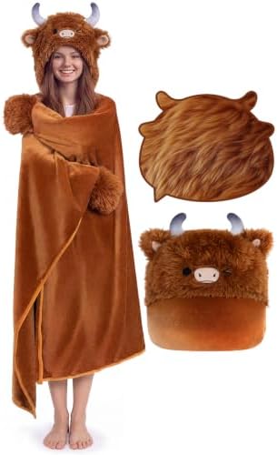 Mewaii Highland Cow Gifts Wearable Blanket Hoodie Soft Highland Cow