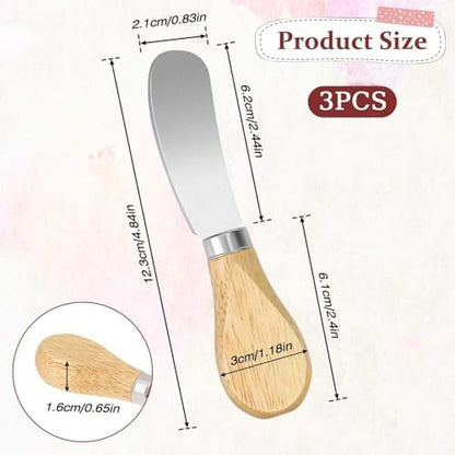 Cheese Spreader Knives Set of 3 – Stainless Steel with Wooden Handle