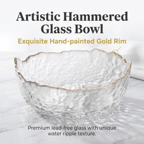 Glass Bowl for Salad Candy Fruit, Decorative Bowl-Crystal Clear Gold