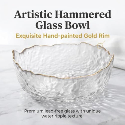 Glass Bowl for Salad Candy Fruit, Decorative Bowl-Crystal Clear Gold