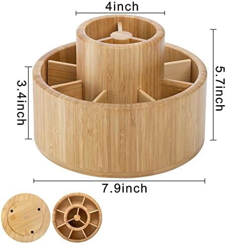 SOUJOY Bamboo Pen Holder Organizer, 360°Rotating Art Supply Organizer