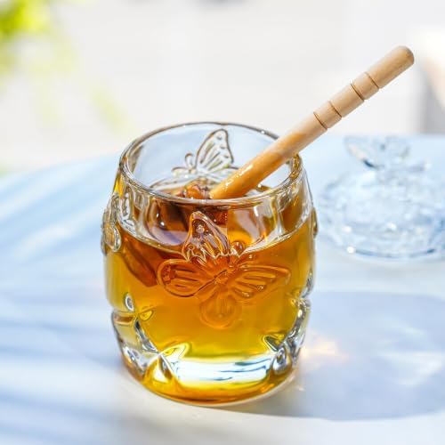 4.5 OZ Crystal Honey Jar with Dipper, Glass Honey Container with Lid