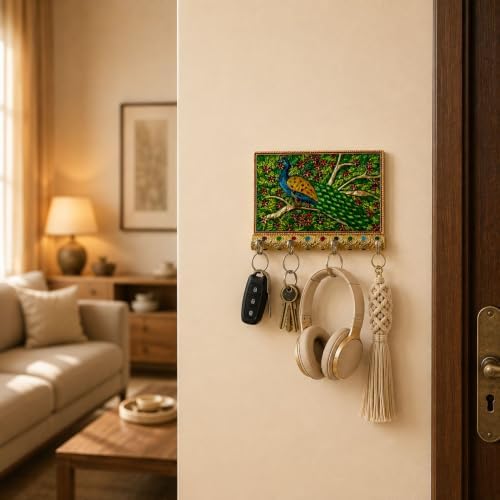 LOVENSPIRE Peacock Decorative Wood Key Holder - Hand Crafted Wall