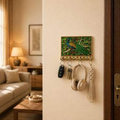 LOVENSPIRE Peacock Decorative Wood Key Holder - Hand Crafted Wall