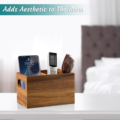 DRASTAR Remote Control Holder, Wood TV Remote Holder, Remote Storage