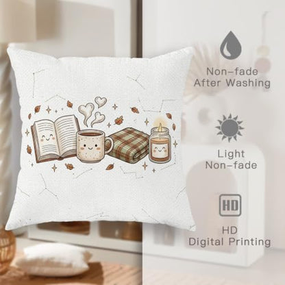 Cozy Autumn Reading Theme Book Throw Pillow Covers 12x20 Set of 2