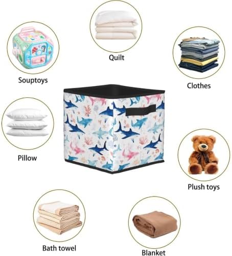 Fabric Storage Bins Closet Storage Bins - shark ocean pink blue 2