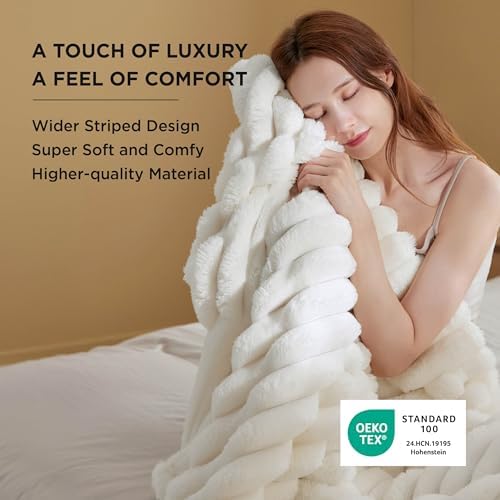 Bedsure Soft Cozy Fluffy Comfort Throw Blanket for Bed, White, 50"x60"