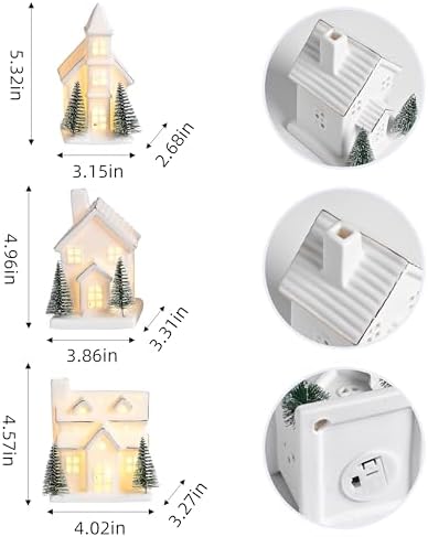 Ceramic White Christmas Village Houses, Light Up Porcelain Village