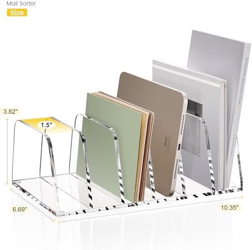 YUXUN Desk File Organizer,6-Section Acrylic Desk Organizer,Vertical