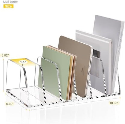 YUXUN Desk File Organizer,6-Section Acrylic Desk Organizer,Vertical