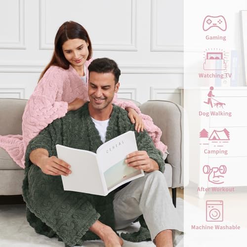 Wearable Blanket Sherpa Fleece Shawl Blanket with Pockets Blanket